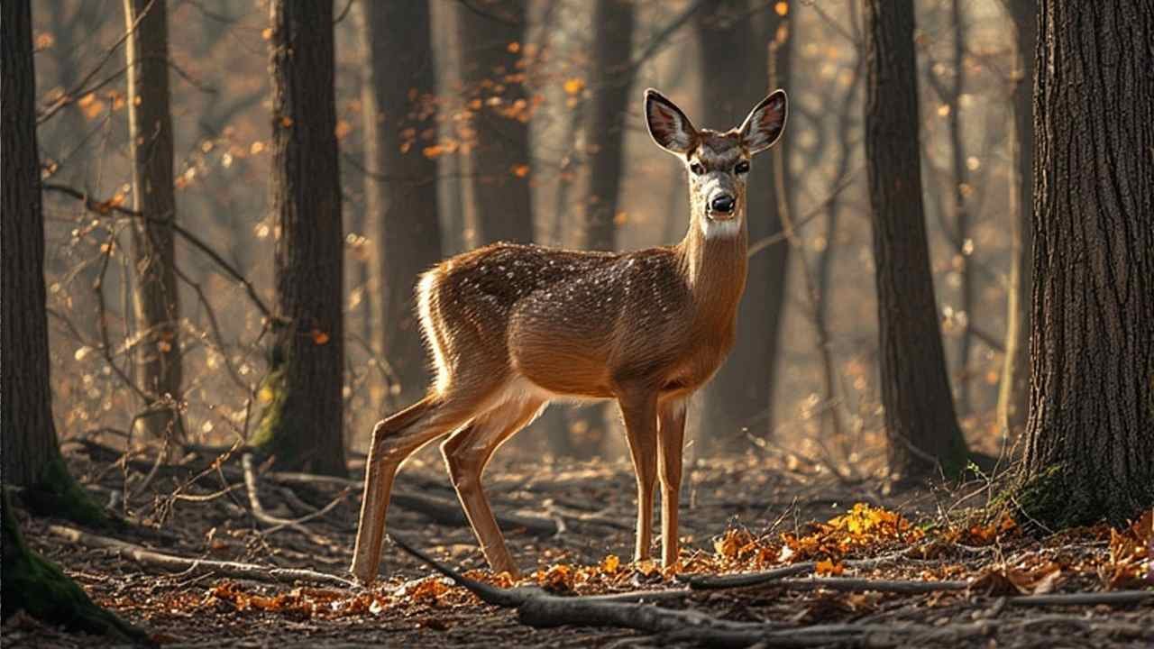 White-tailed deer in Arkansas hardwood forest in the middle of hunting season