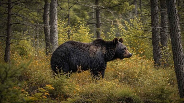 Black bear in northern Michigan wilderness habitat