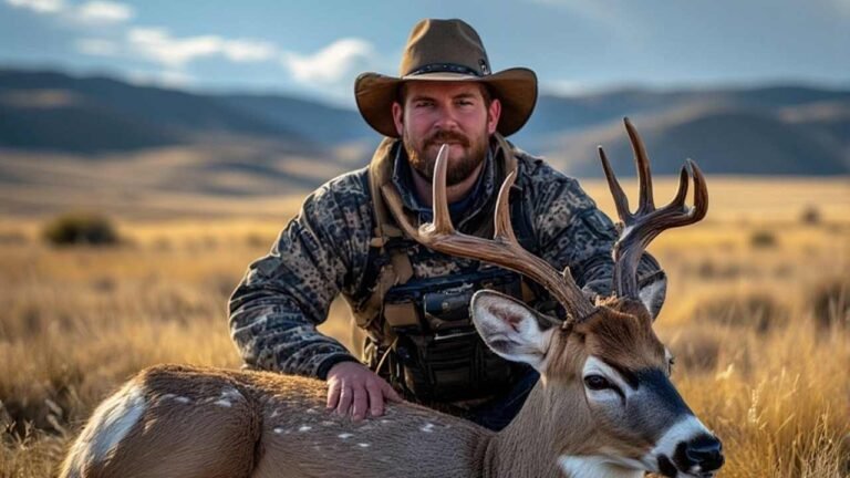 Hunter with harvested Nebraska deer buck during rifle season