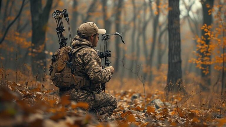 Maryland deer hunter with bow in autumn forest setting