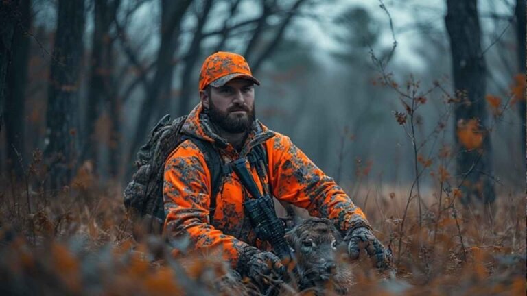Minnesota deer hunter in blaze orange during firearm season