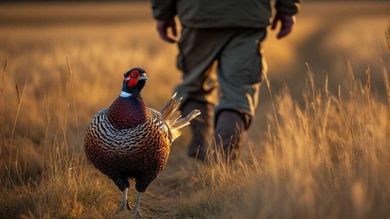 North Dakota pheasant hunter walking through golden prairie grass