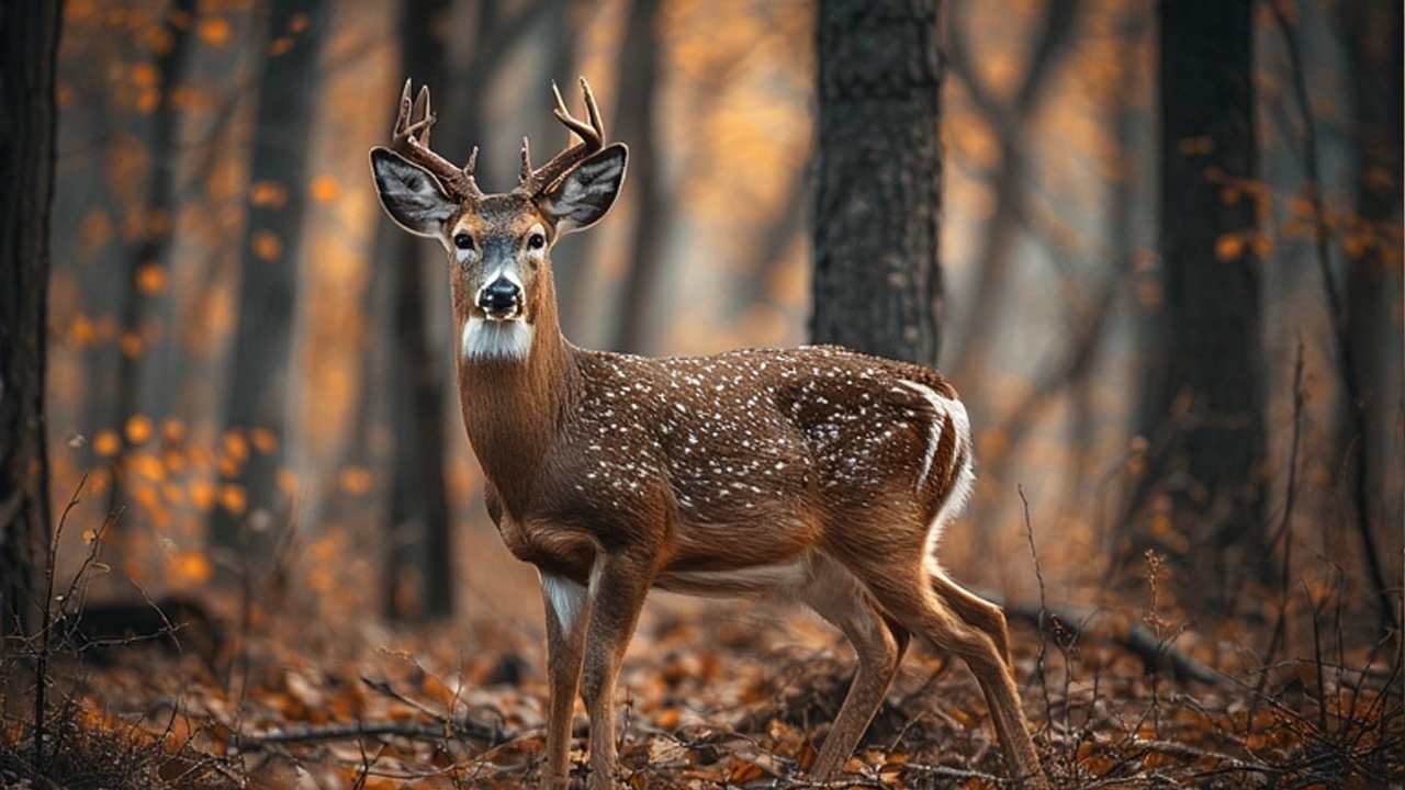 Pennsylvania white-tailed deer in autumn forest during firearms season