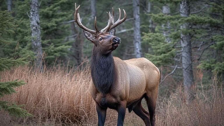 Roosevelt elk bull bugling in Olympic Peninsula forest during rutting season