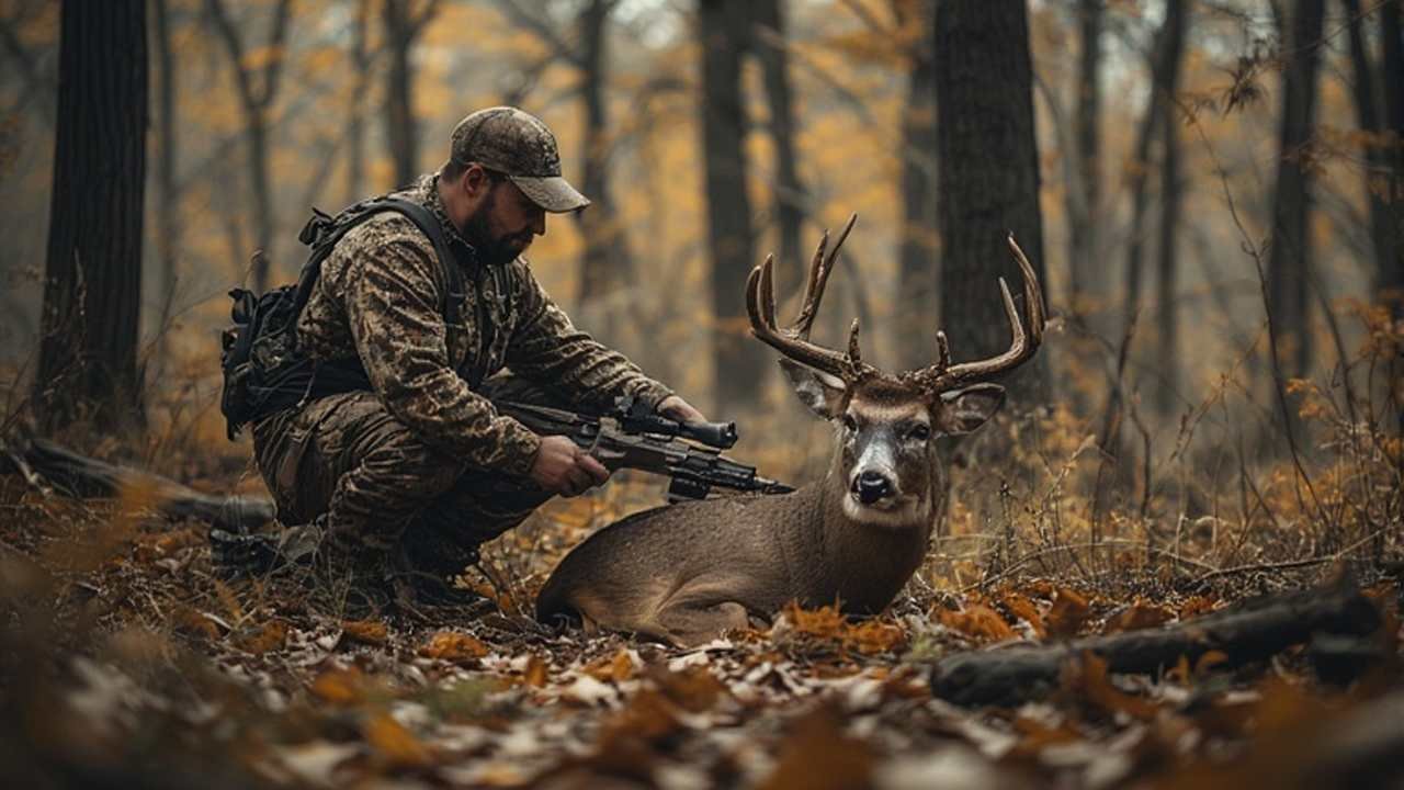 Texas hunter with harvested whitetail deer during archery season