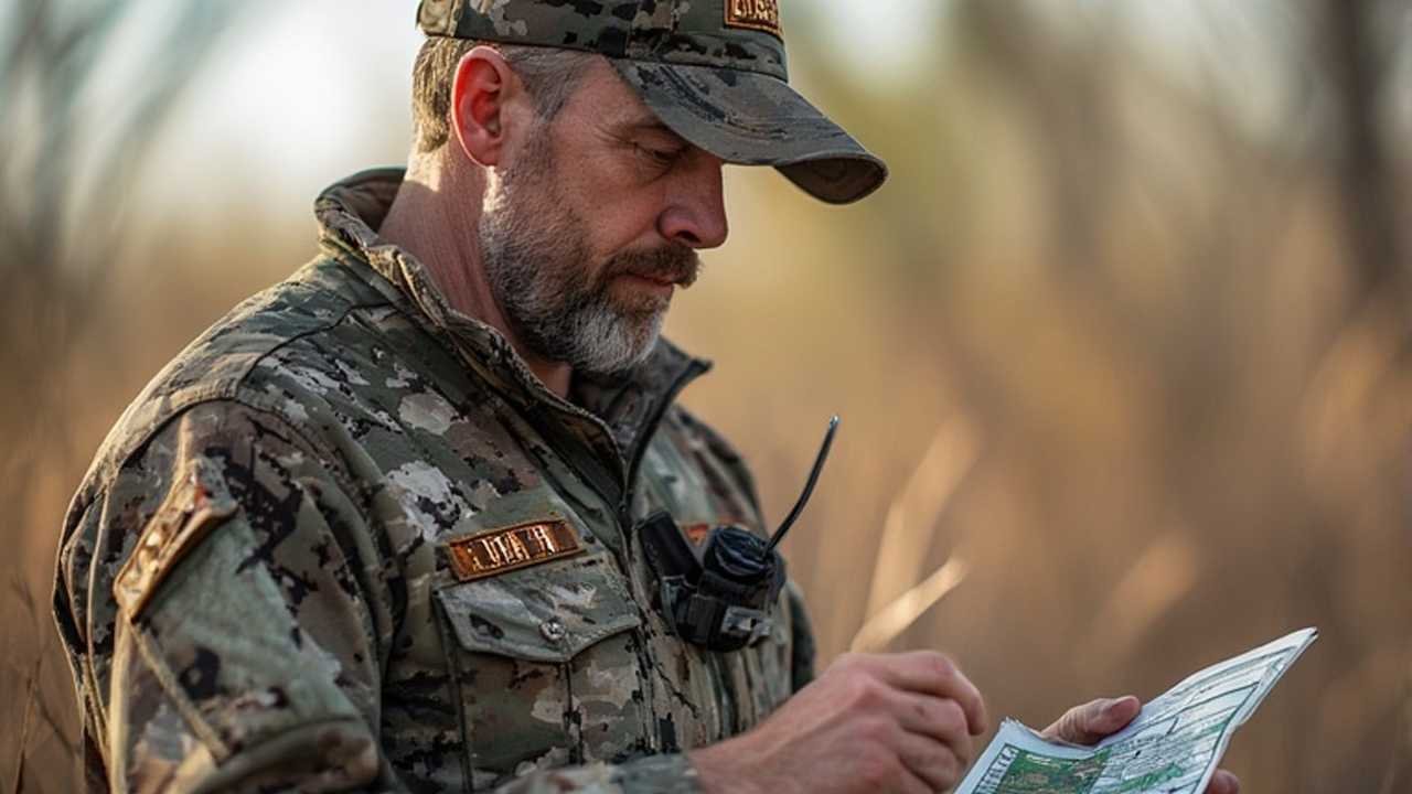 Game warden inspecting hunting license and tags during field check enforcement operation