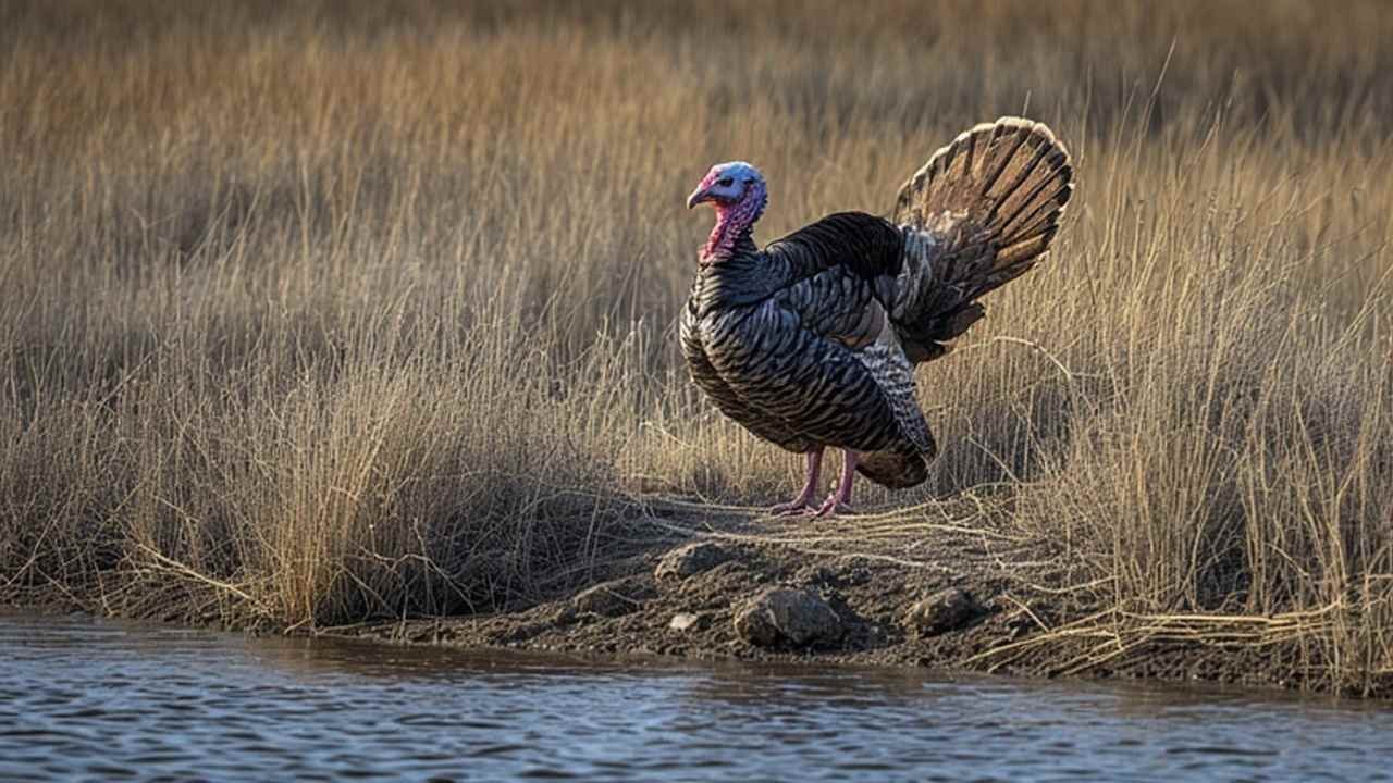 Eastern wild turkey near riparian habitat east of Missouri River in South Dakota prairie region