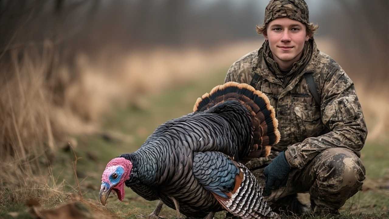 oung hunter with harvested wild turkey during North Dakota youth-only spring season