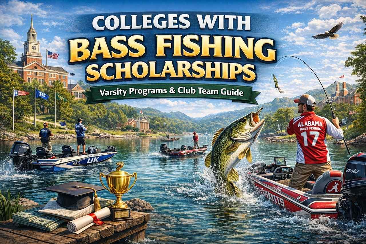 educational banner illustrating college bass fishing scholarships in the United States