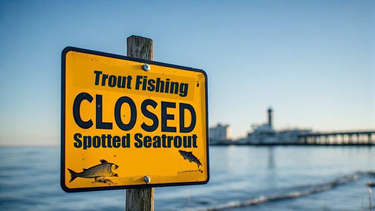 emergency closure sign for spotted seatrout fishing due to cold stun event