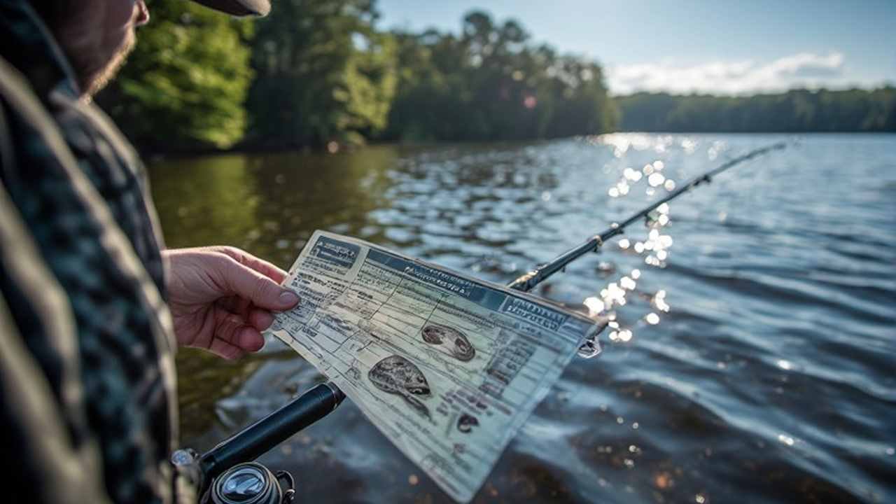 Angler fishing on a New York State freshwater lake with a valid NY fishing permit