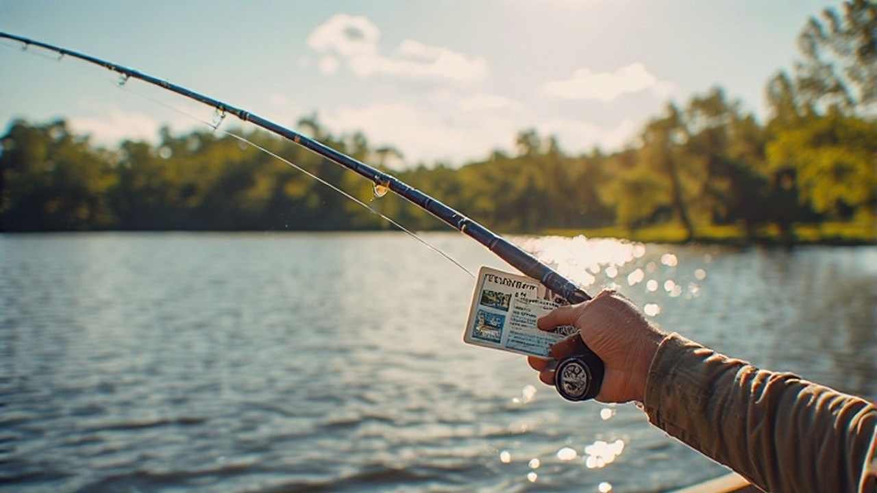 Angler fishing on a Texas lake with a valid Texas fishing license