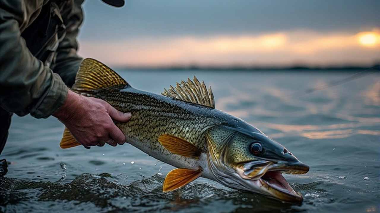 Angler fishing walleye on Spirit Lake Iowa with valid fishing permit