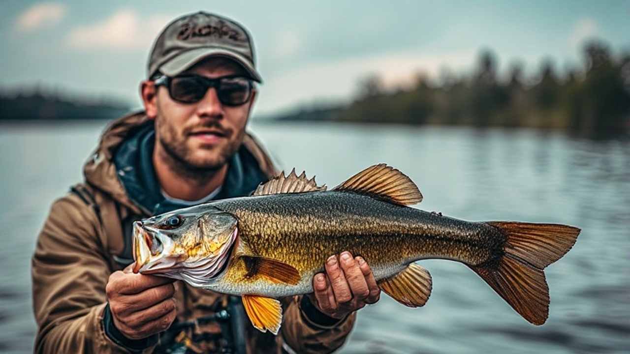 Angler holding freshwater bass on Florida lake with fishing license