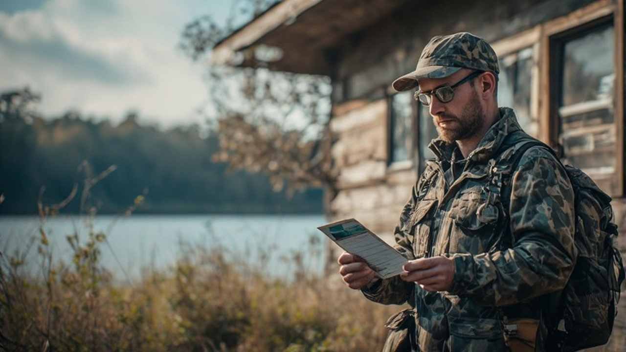Oregon hunter reviewing hunting license and tags before deer season