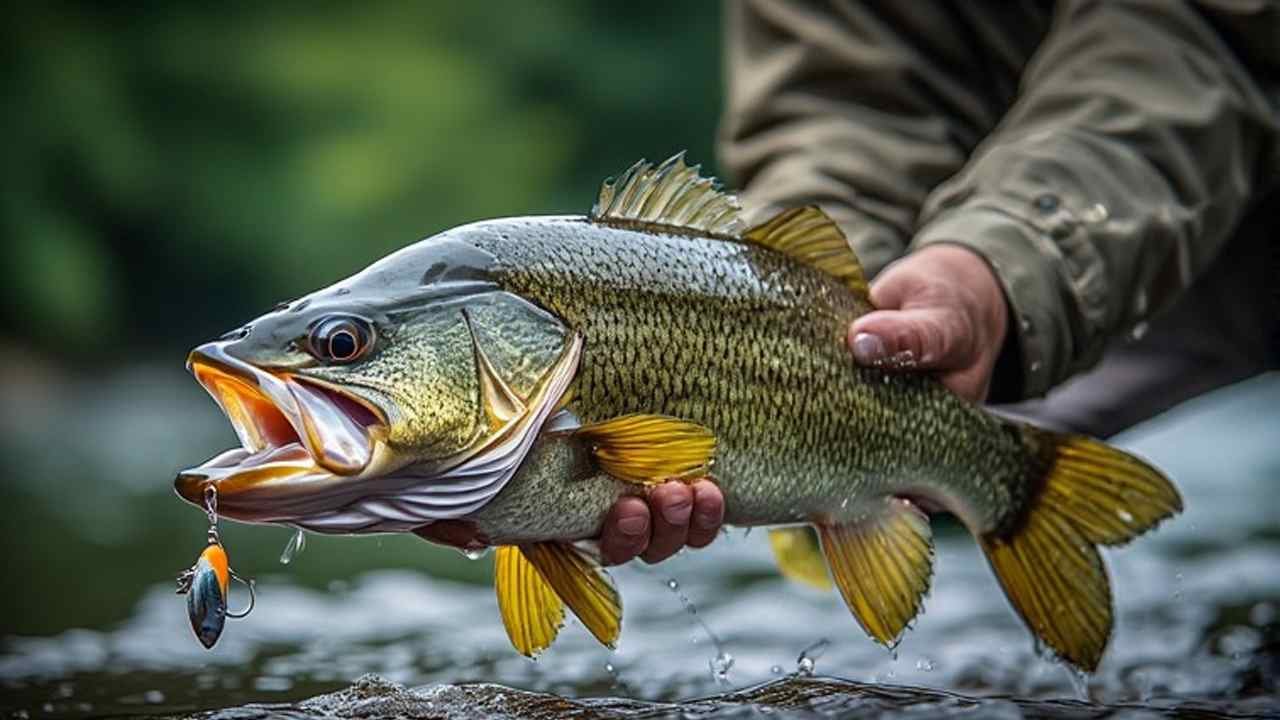 Smallmouth bass caught on a topwater lure in a Pennsylvania river