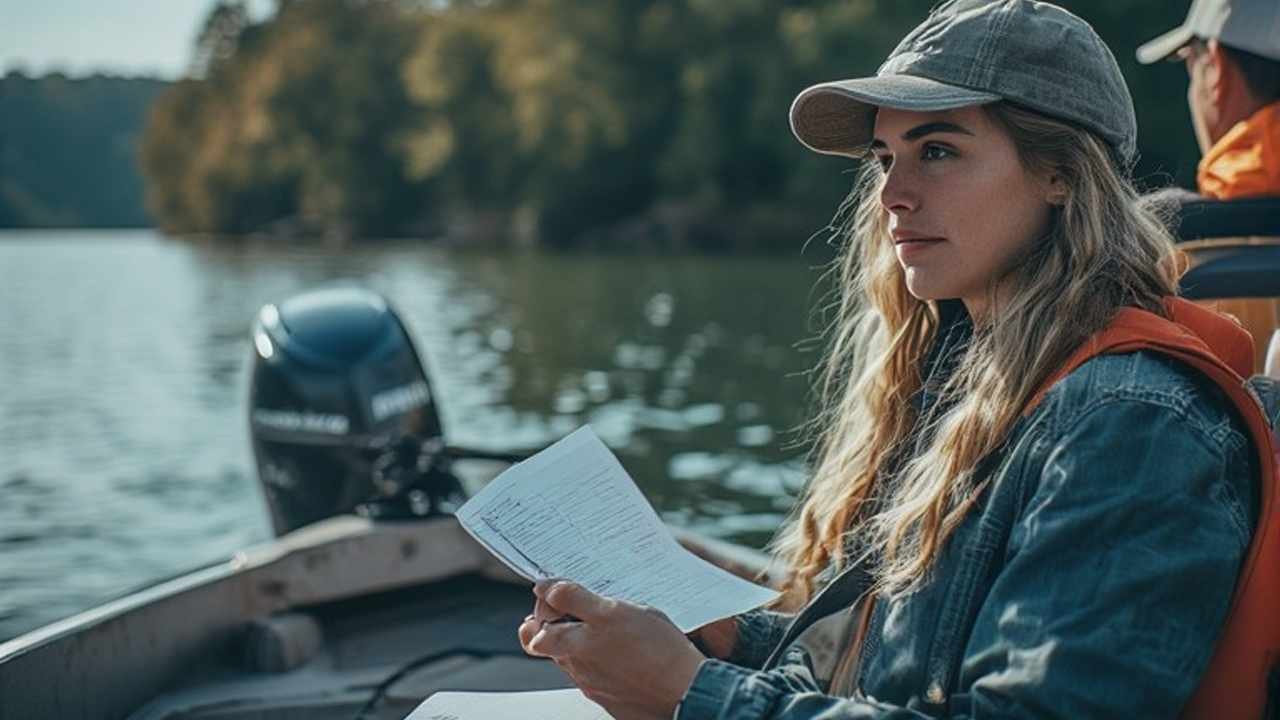 Person taking Arkansas boater education course