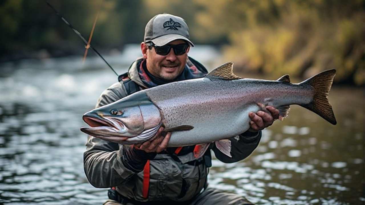 Feather River king salmon tournament angler holding a Chinook in Oroville California