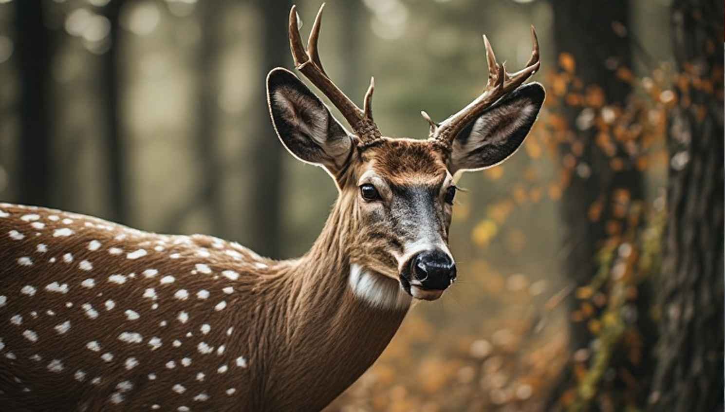 Lower Peninsula deer hunting rules — a Michigan hunter glassing a frosty farm field at dawn with a whitetail buck grazing in the distance