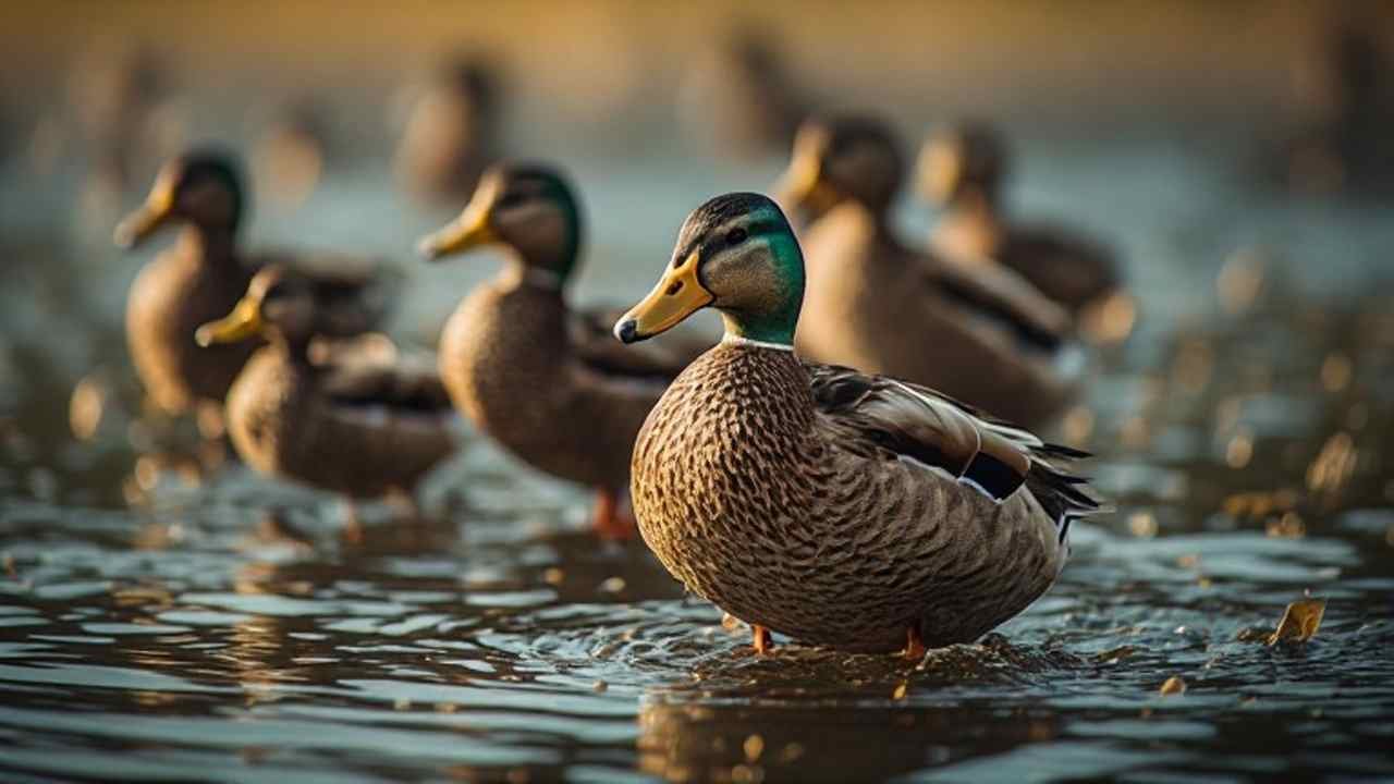 Duck hunter in waders setting decoys on a Rhode Island coastal marsh at sunrise during the Rhode Island duck season