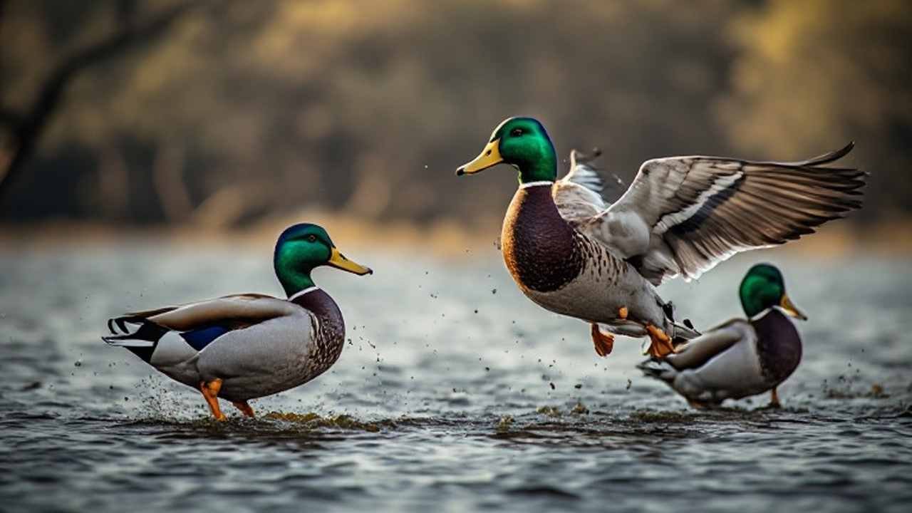 Mallard ducks landing in a flooded cornfield during Michigan duck season, Saginaw Bay waterfowl hunting