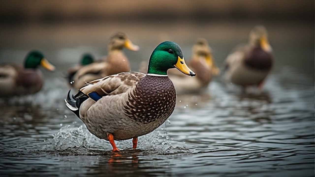 Montana duck hunting at sunrise over a prairie wetland with mallards decoying into a spread