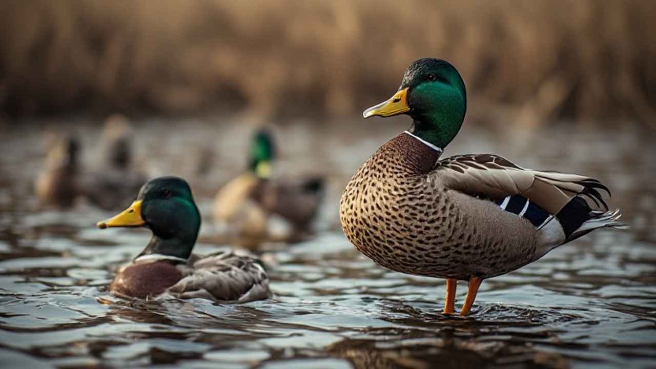 North Dakota duck hunting decoy spread on a prairie pothole wetland at sunrise during the duck season