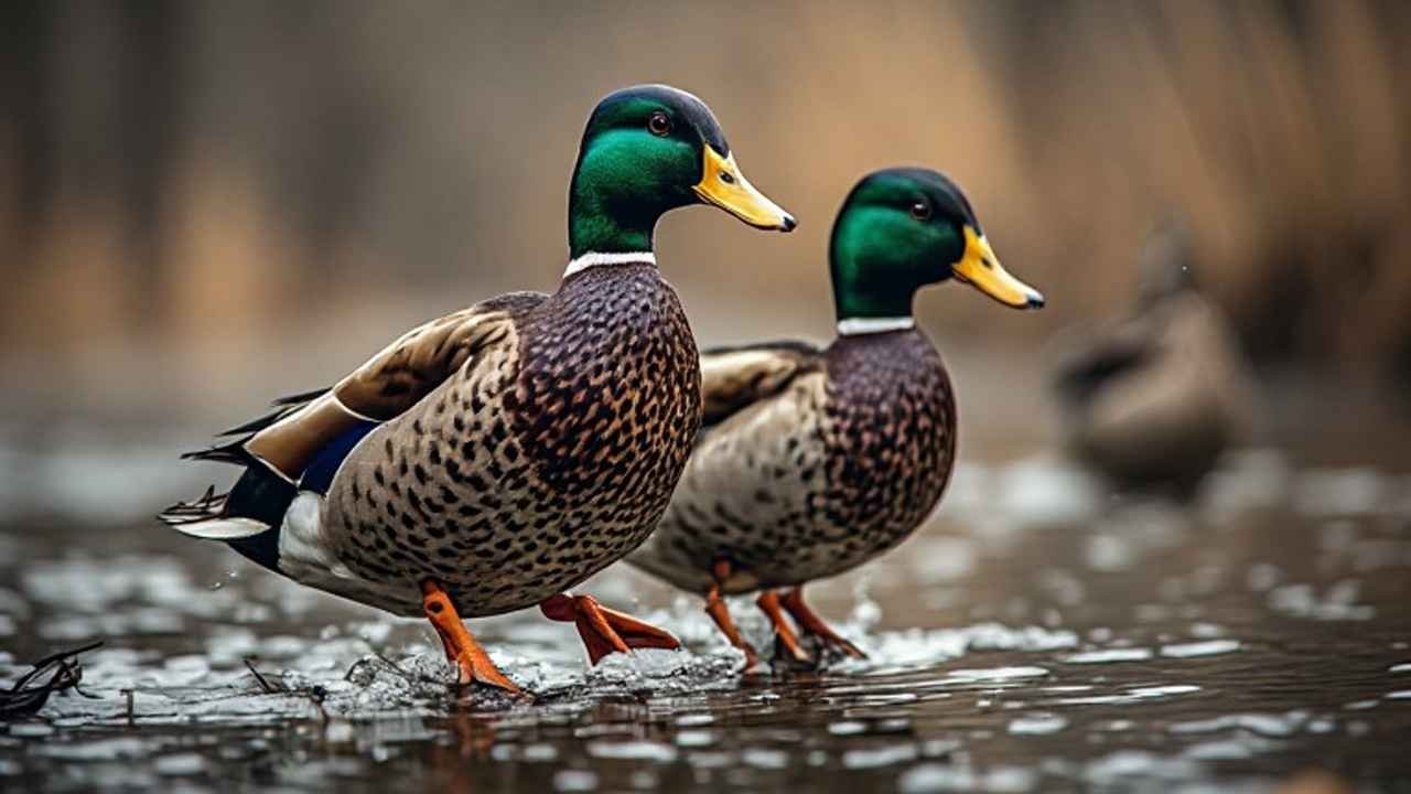 Ohio duck season hunter in layout blind overlooking Lake Erie marsh at sunrise with mallard decoy spread