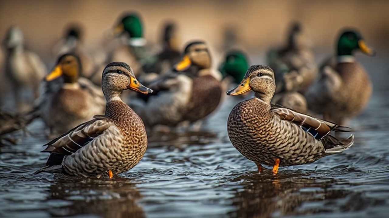 Washington duck hunters setting a decoy spread along the Skagit River estuary at sunrise during the duck season opener
