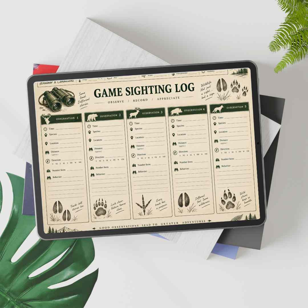Game sighting log hunting template